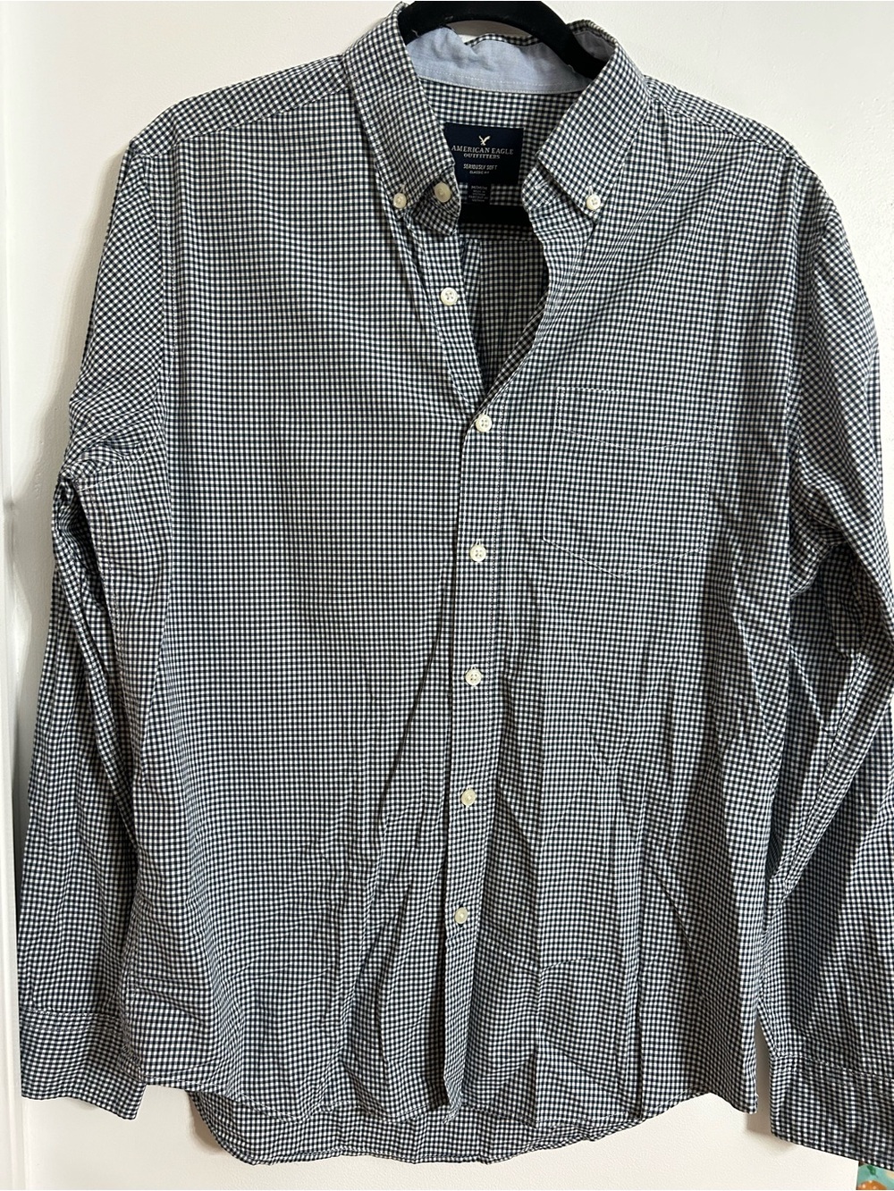 American Eagle Outfitters Black & White Micro Gingham Button-Down Shirt